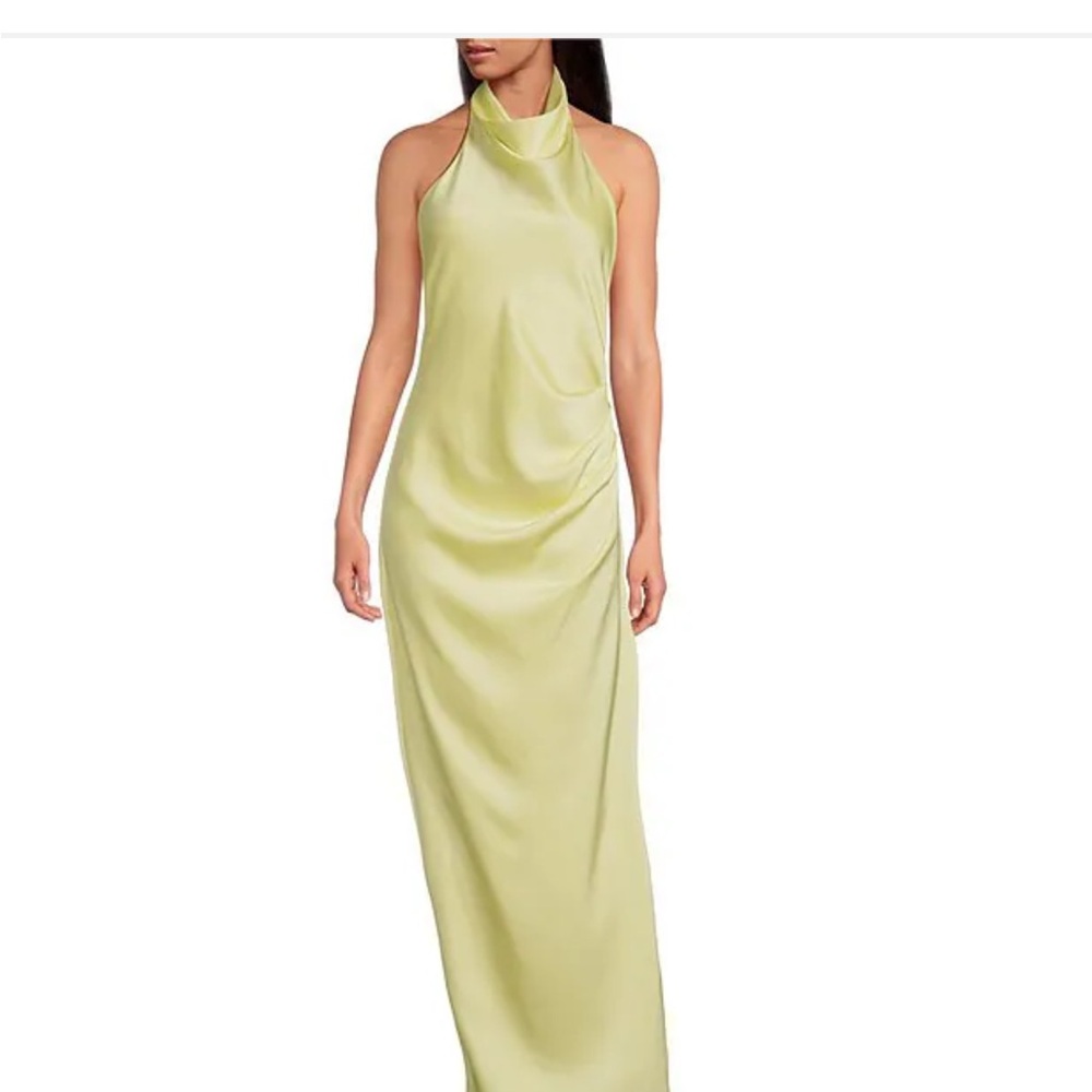 Gianni Bini Yellow Ruched Halter Maxi Gown
